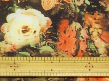 150cm幅　ツーウェイプリント 　赤系　転写プリント　ぼかし花柄